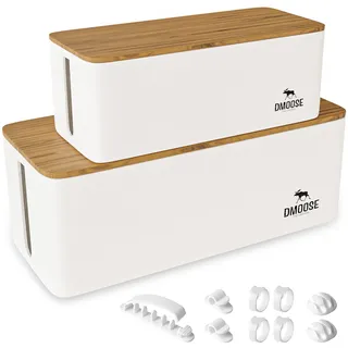 DMoose Kabelbox - 2er Pack kabelbox weiß aus ABS-Kunststoff - kabelbox mit steckdosenleiste Inhaber und kabelsammler - Kabelmanagement Box Groß & Klein, Kabel verstecken mit steckdosenbo