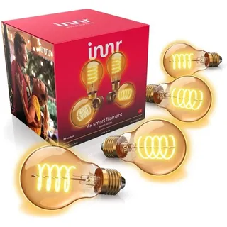Innr Zigbee E27 Smart Lampe, funktioniert mit Alexa und Hue* (Bridge erforderlich), Filament LED Glühbirne, Warmweiß, Dimmbar, Smart Home Lampe, 550lm, 4 Stück