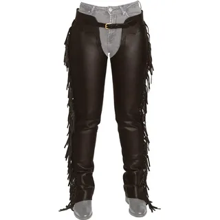 Dyon Lange Kunstleder-Chaps mit Fransen, Größe:S, Farbe:schwarz - Schwarz