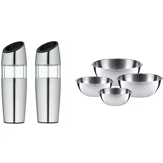 WMF Elektrische Kippmühle Set 2-teilig, 20 cm, Salz und Pfeffermühle & Schüssel-Set Gourmet für die Küche 4-teilig Edelstahl Cromargan Multifunktional als Rührschüssel Salatschüssel Servierschüssel