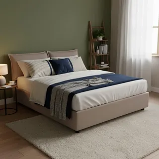 Talamo Italia - Doppelbett Sabrina, Bettkasten mit Stoffbezug, 100 % Made in Italy, Öffnung vorne, inklusive Matratze 160 x 200 cm, Taupe