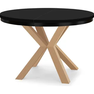 Runder Ausziehbarer Tisch für Esszimmer RAL mit Ring-Gestell, Loft-Stil, Industriel, Durchmesser: 110 / 160 cm, Farbe: Schwarz / Buche Natur - Schwarz, Braun