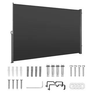 SucceBuy Ausziehbare Seitenmarkise 180x300 cm, hergestellt aus strapazierfähigem 180 g/m2 Polyestergewebe, ideal als Windschutz, Sonnenschutz, Sichtschutz und Raumteiler für Garten, Balkon, Pool oder Terrasse, Grau - Grau
