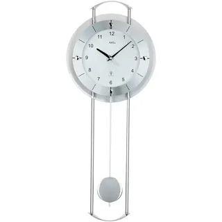AMS 5254 Wanduhr, Funkpendeluhr mit Funk-Pendelwerk, Pendeluhr Aluminium und silberlackierte Metallstäbe, facettiertes Mineralglas, weißes Zifferblatt, arabische Ziffern, Maße: 24 x 60 x 6 cm