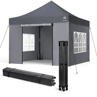 VOUNOT® Pavillon 3x3m Wasserdicht Stabil Winterfest, Pop Up Faltpavillon mit 4 Seitenteilen und 4 Sandsäcke, UV-Schutz 50+ Gartenpavillon Partyzelt Faltbar für Garten, Camping, Party, Grau