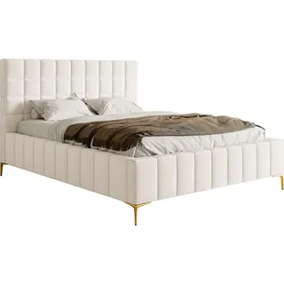 Selsey Bett Polsterbett Doppelbett 180 cm Mit Bettkasten Metallrahmen Goldene Beine Gasdruckfeder Schlafbett Chenille Creme Szejlo