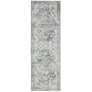 benuta Vintage-Läufer George waschbar 80x240 cm , Blau , Kunststoff , Vintage , Rechteckig , 80x240 cm , Oeko-Tex® Standard 100 , in verschiedenen Größen erhältlich, rutschfeste Unterfläche, waschbar , Teppiche und Böden, Teppiche, Teppichläufer, Läufer