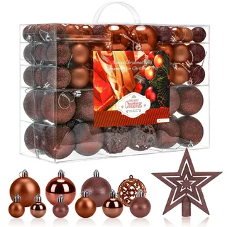 Aitsite 101 Stück Christbaumkugeln Braun Weihnachtskugeln 6CM/4 cm/2 cm Kunststoff Christbaumschmuck Wandbehang Ornamente Weihnachtsbaum Kugeln Flitter Tür Dekorationen Festival Dekore