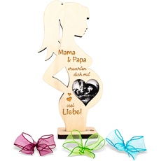 sagl.tirol Geschenke für schwangere aus Zirbenholz Mama & Papa [100% Bio] inkl.3 Schleifen I Bilderrahmen für Ultraschallbild I Geschenk für schwangere I Geschenk schwangere babyparty