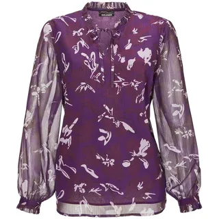 Chiffonbluse GOLDNER "Kurzgröße Bluse", Damen, Gr. 22, pink (beere, gemustert), Obermaterial: 100% Polyester PES., Manschette, Blusen Chiffonbluse, Mit femininen Rüschendetails