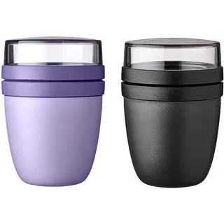 Mepal | Lunchpot Ellipse Mixed Mini | Vivid Lilac + Nordic Black | Müslibecher to go | Unterteilung für Joghurt & Müsli | 300 ml + 120 ml | Geeignet für Gefrierschrank, Mikrowelle & Spülmaschine