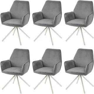 Mendler 6er-Set Esszimmerstuhl HWC-G67, Küchenstuhl Armlehne, drehbar Auto-Position, Samt MVG ~ dunkelgrau, Edelstahl