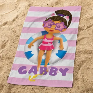 OMYDREAM Gabby ET LA Maison Magique Pink Badetuch und Strandtuch für Kinder, 100% Baumwolle, Öko-TEX 70 x 120 cm, Bedruckt, Mädchen, Rosa