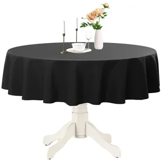 Romanstile kleine runde Tischdecke 120 cm abwaschbar Outdoor wetterfest wasserabweisend schwarz Tischtuch Tischwäsche Table Cloth für Party,Balkon,Esszimmer,Garten,Draußen,Couchtisch,Frühling,Ostern