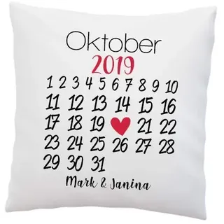 Liebes Kissen mit Spruch ''Kalender'' - Personalisiert Freundin, Frau - Liebe - Liebesbeweis - Hochzeit - Romantisch (mit Kissen)