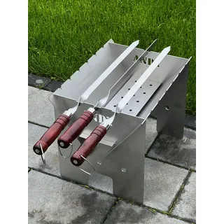 6 Edelstahl Grill-Spiesse mit Holzgriff - 60cm lang / 2cm breit / 2mm Stark - Lula Lulu Kebab Adana Tschelo Köfte