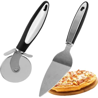 BigKego 2 Stück Edelstahl Pizzaschneider Pizzaschaufel Set Pizzaroller mit Klingenschutz Pizzamesser Pizza Cutter Tortenheber Pizza Server für Küchen Restaurants Partys