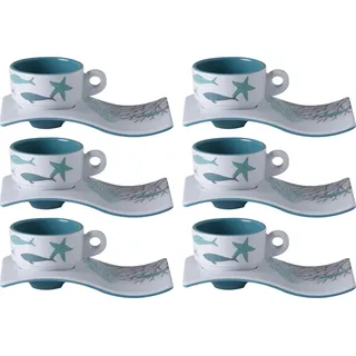 Espressotasse mit Welle Untersetzer, Melamin, Coastal - Serie 6er Set - Marine