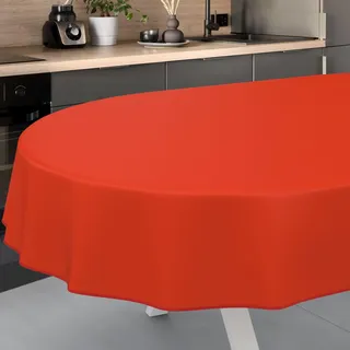 ANRO Wachstuch-Tischdecke Tischdecke abwaschbar Wachstuch Garten-Tischdecke Outdoor Indoor Oval 200x140cm mit Saum Rot