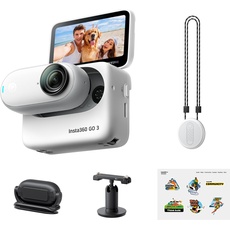 Insta360 GO 3 (64 GB) mit offiziellem Aufkleber-Set - Kleine & leichte Action-Kamera, tragbar & vielseitig, freihändige POVs, überall anbringbar, Stabilisierung, wasserdicht, für Reisen, Sport, Vlogs