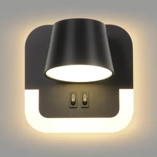 AWEKLIY LED Leselampe wandlampe mit schalter, Wand leselampe innen, Schlafzimmer Hotels wandleselampe Nachttischlampe, 4W+8W, Drehbarer Lampenkopf, Einstellbare Farbtemperatur 3000K, Schwarz