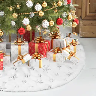 IHCEMIH Weihnachtsbaum Decke Christbaumdecke Rock Weiß Groß Plüsch Teppich Rund Schneeflocke Weihnachtsbaumständer Abdeckung Weihnachtsdeko Kunstfell Weihnachtsbaumdecke Tannenbaum Unterlage 90cm