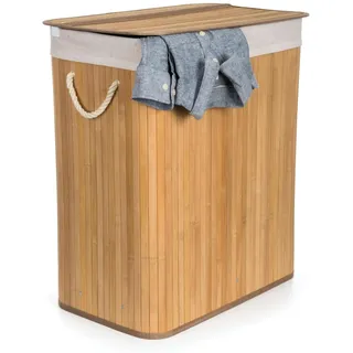 Comart - Wäschekorb aus Bambus - 100 l - 2 Fächer - platzsparender Korb - zusammenklappbar - mit Deckel und Griffen - herausnehmbares Innenfutter - für Handtücher und Wäsche - für Wäsche und Bad