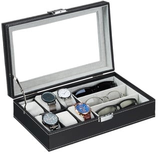 Relaxdays Schmuckaufbewahrung, Lederoptik, Schmuckkästchen für Armbänder, Brillen & Uhren, HBT: 9x33x20,5 cm, schwarz