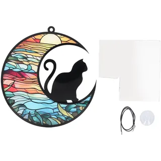 Buntglas-Katzen-Gedenk-Sonnenfänger, UV-bedrucktes Acryl-Hängeornament für den Verlust Einer Katze mit Lebendigen Reflexionen, Farbenfrohes Ornament (TYU404)