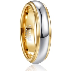 NUNCAD Wolfram Gold Jahrestag Ring für Herren Damen Silber Verlobung Ring 6mm Kuppelstil Poliertes Finish Größe 66.0 (21.0)