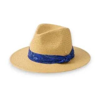 Lauren Ralph Lauren für Damen. 454P09810001 Stroh-Fedora mit beigem Paisley-Besatz (OSFA), Lässig, Papier