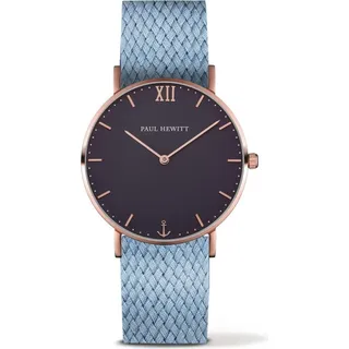 Paul Hewitt Klassische Armbanduhr mit marineblauem Textil-Edelstahlarmband - Dunkelblau, Hellblau