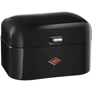 Wesco Single Grandy Brotkasten in der Farbe schwarz, pulverbeschichtetes Stahlblech, Lüftungslöcher und stabiler Handgriff, 22 x 26,8 x 17,5 cm