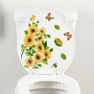 WC-Sticker mit gelbem Sonnenblumen-Schmetterling, selbstklebend, wasserdicht, PVC, Wandbilder, Blumenmotiv, WC-Deckelaufkleber, Heimkunst, DIY, abnehmbar, wasserdicht, WC-Zubehör