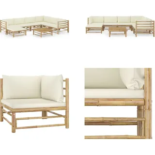 vidaXL 8 tlg. Garten Lounge Set mit Cremeweißen Kissen Bambus - Garten-Lounge-Set - Garten-Lounge-Sets - Gartenmöbel - Gartenmöbel-Set - Weiß