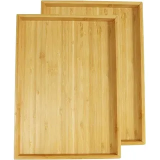 Famanu Servierbrett Set 100% Bambus - Tragbar und Multifunktional - 2 Stück - Natur
