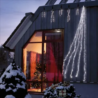 hellum LED Wasserfall außen, mit Trafo & 8 Modi, 6m beleuchtet kaltweiß | Lichterkette outdoor mit 960 LED, transparentes Kabel, Garten Deko Weihnachten, Winter, Weihnachtsbeleuchtung <59lm 565430