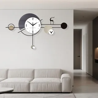 GSWBO Minimalistisch Modern Wanduhr, Große Kreativität Design Wanduhren, Quarzuhr mit Pendel Ohne Tickgeräusche Lautlos Dekorative, Pendeluhr für Wohnzimmer Schlafzimmer Büro Küche