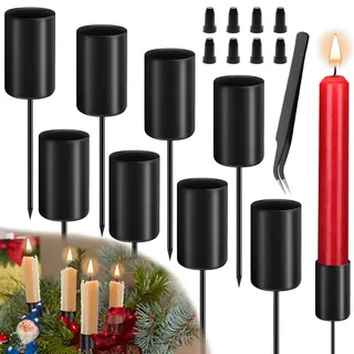 8 Stück Kerzenhalter Adventskranz Ø 2.5 x 10.9cm Stabkerze Kerzenständer Stabkerzenhalter Adventskranz mit Dorn für Weihnachten Deko Tischdeko(Mit Pinzette)