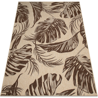 Teppich BRUNO BANANI "Larral, Blätter-Design auch für Balkon und Terrasse" Gr. 1, braun, B:60cm H:3mm L:110cm, Kunstfaser, Teppiche, Teppich, In- und Outdoor geeignet, Wetterfest & UV-beständig