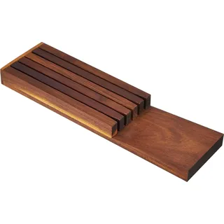 Messerblock für Schublade aus Akazienkernholz - elegantes Messerblock für 5 Messer - 39 x 11 x 35 cm