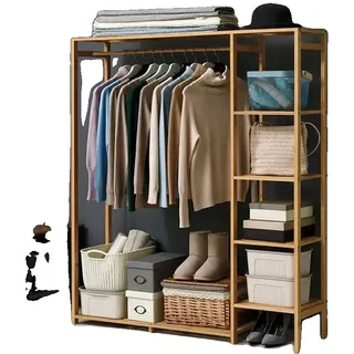 Kleiderständer, Bambusmaterial, 6 Regale, Gold - Gold