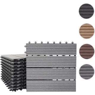 WPC Bodenfliese Rhone, Holzoptik Balkon/Terrasse, 11x je 30x30cm = 1qm ~ Basis, grau linear