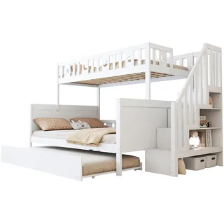 Stilvora Etagenbett 90/200 cm & 140/200 cm in Weiß mit Stauraumtreppe, Ausziehbett und Lattenrost , Holzwerkstoff , 90x200 cm , Babymöbel & Kindermöbel, Kinderzimmer & Jugendzimmer, Kinderbetten, Hochbetten