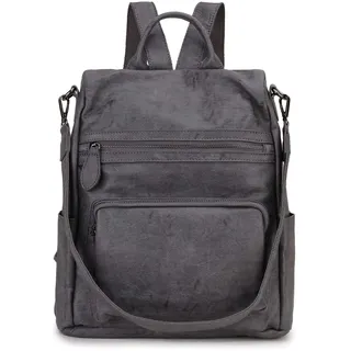 RAVUO Damen Rucksack, Lederrucksack Anti Diebstahl Rucksackhandtaschen Elegant Handtasche Cityrucksack Mittelgroß Retro,Grau