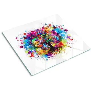 Tulup Glasplatte 60x52 cm Bunter Baum , Multicolor , Glas , 60x0.4x52 cm , Küchen, Küchenelektrogeräte, Herde, Herdabdeckplatten