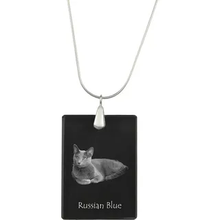 Russisch Blau - Crystal pendant with cat, silver necklace with photo, personalised pendant by Art-Dog brand