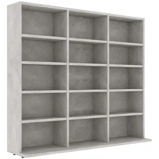 vidaXL CD Regal mit 15 Fächern DVD Bluray Medienregal Medienschrank Aufbewahrung Standregal Regalwand Bücherregal Betongrau 100x23x89,5cm Holzwerkstoff