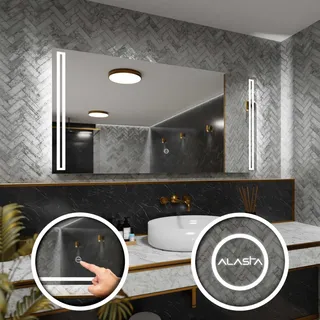 Rechteckiger Badezimmerspiegel mit LED-Beleuchtung und Touchschalter - Roma - 180 x 80cm - Silber