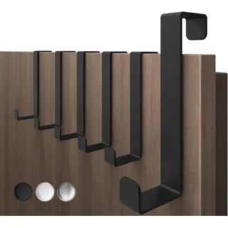 4smile Türhaken zum Einhängen, 6er Set - Schwarze Kleiderhaken an Tür, flexible Haken zum Einhängen, platzsparend - Robuste Türgarderobe, Türhakenleiste mit hoher Tragkraft